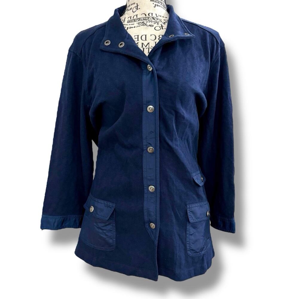 Chico’s Blue Zenergy Slub Weekend Jacket 100% Cotton Jersey Size 2 (L) NWT